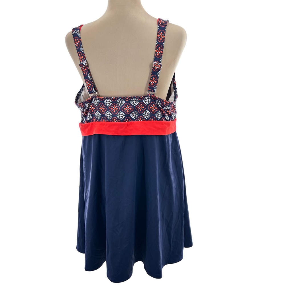 Lands End Womens 18W Navy Blue Red Medallion Print Swim Dress One Piece Swimsuit - Picture 12 of 14